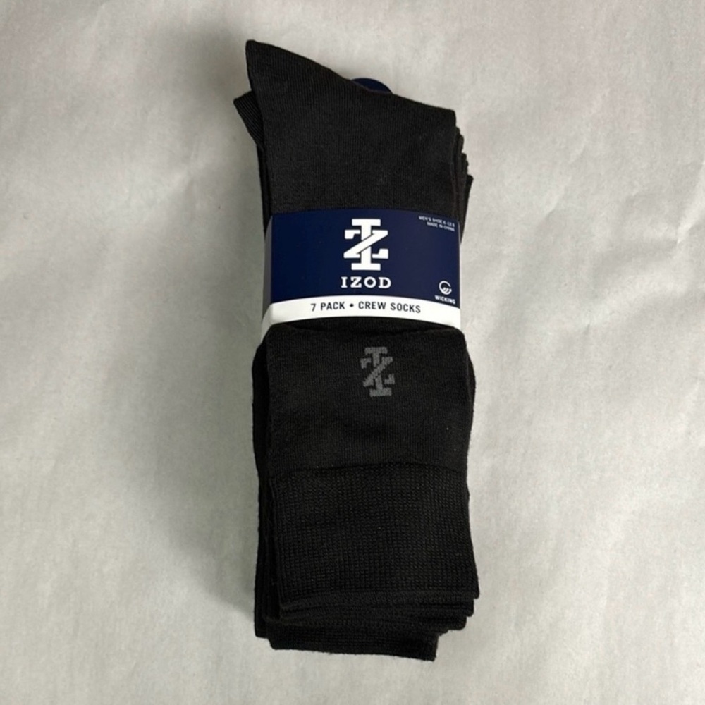 New Izod Socks Men’s Black Crew Socks 7 Pair Casual Business Dress Activewear